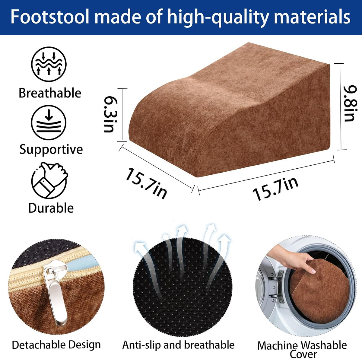Foot Rest for Under Desk at Work, Ergonomic Under Desk Footrest with Washable Cover for Office, Home & Gaming Leg Elevation Pillow Blue