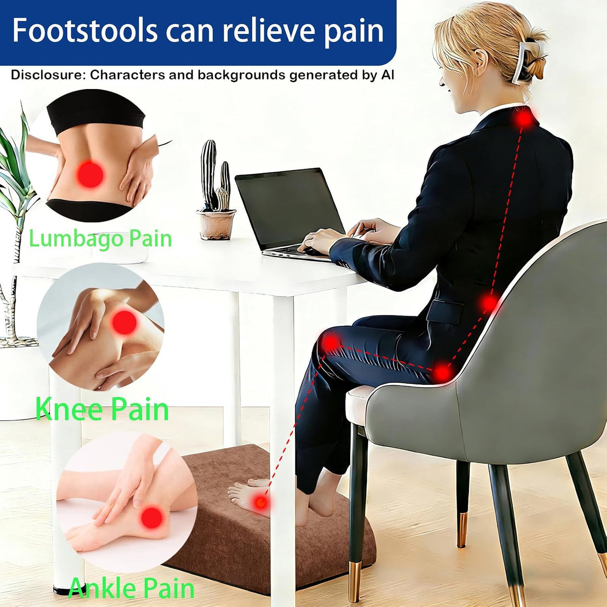 Foot Rest for Under Desk at Work, Ergonomic Under Desk Footrest with Washable Cover for Office, Home & Gaming Leg Elevation Pillow Blue