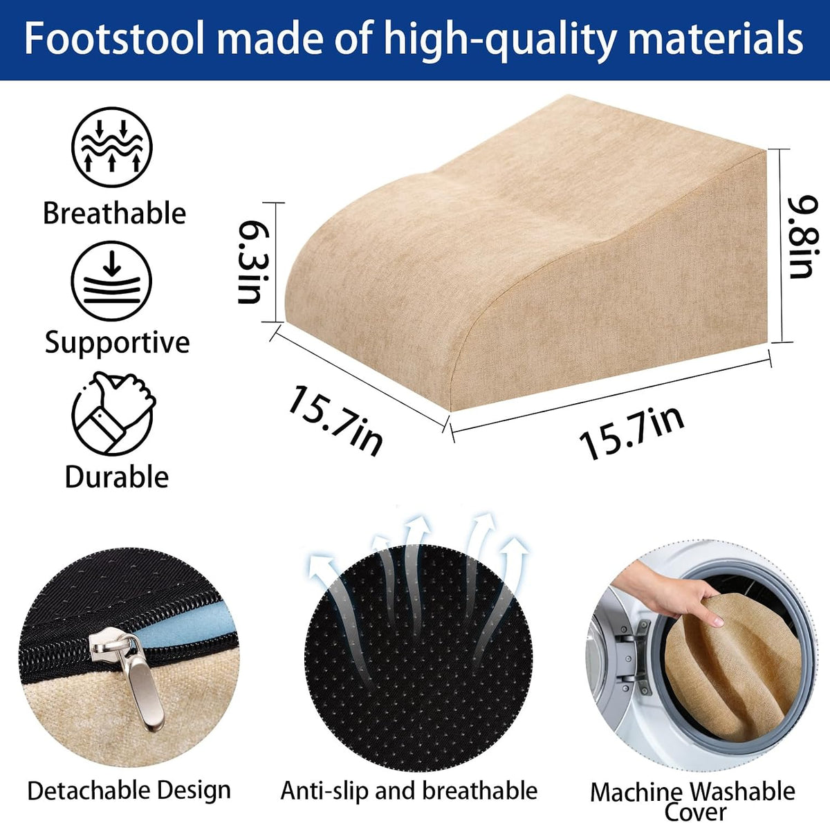 Foot Rest for Under Desk at Work, Ergonomic Under Desk Footrest with Washable Cover for Office, Home & Gaming Leg Elevation Pillow Blue
