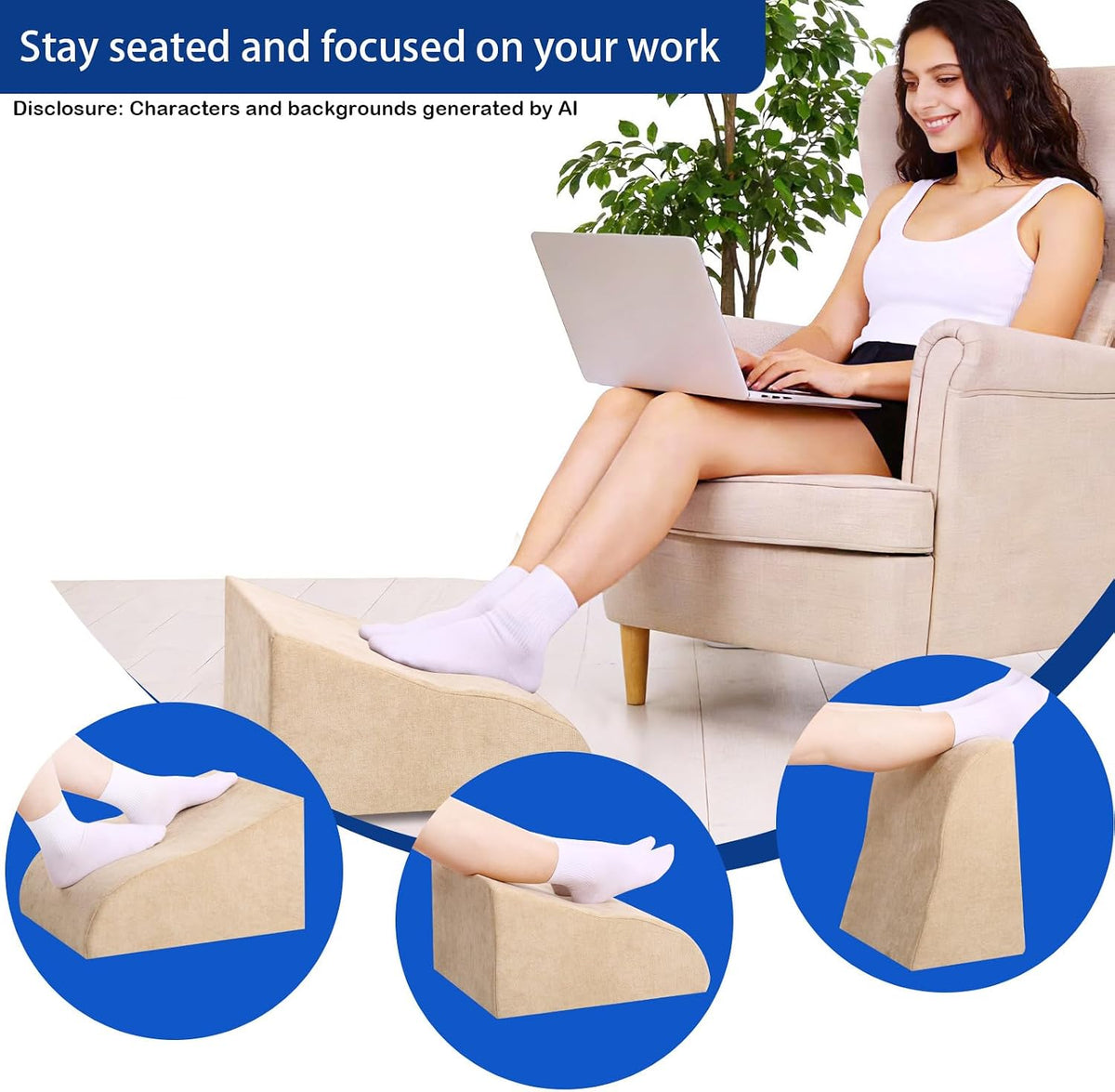 Foot Rest for Under Desk at Work, Ergonomic Under Desk Footrest with Washable Cover for Office, Home & Gaming Leg Elevation Pillow Blue