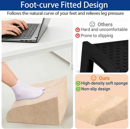 Foot Rest for Under Desk at Work, Ergonomic Under Desk Footrest with Washable Cover for Office, Home & Gaming Leg Elevation Pillow Blue