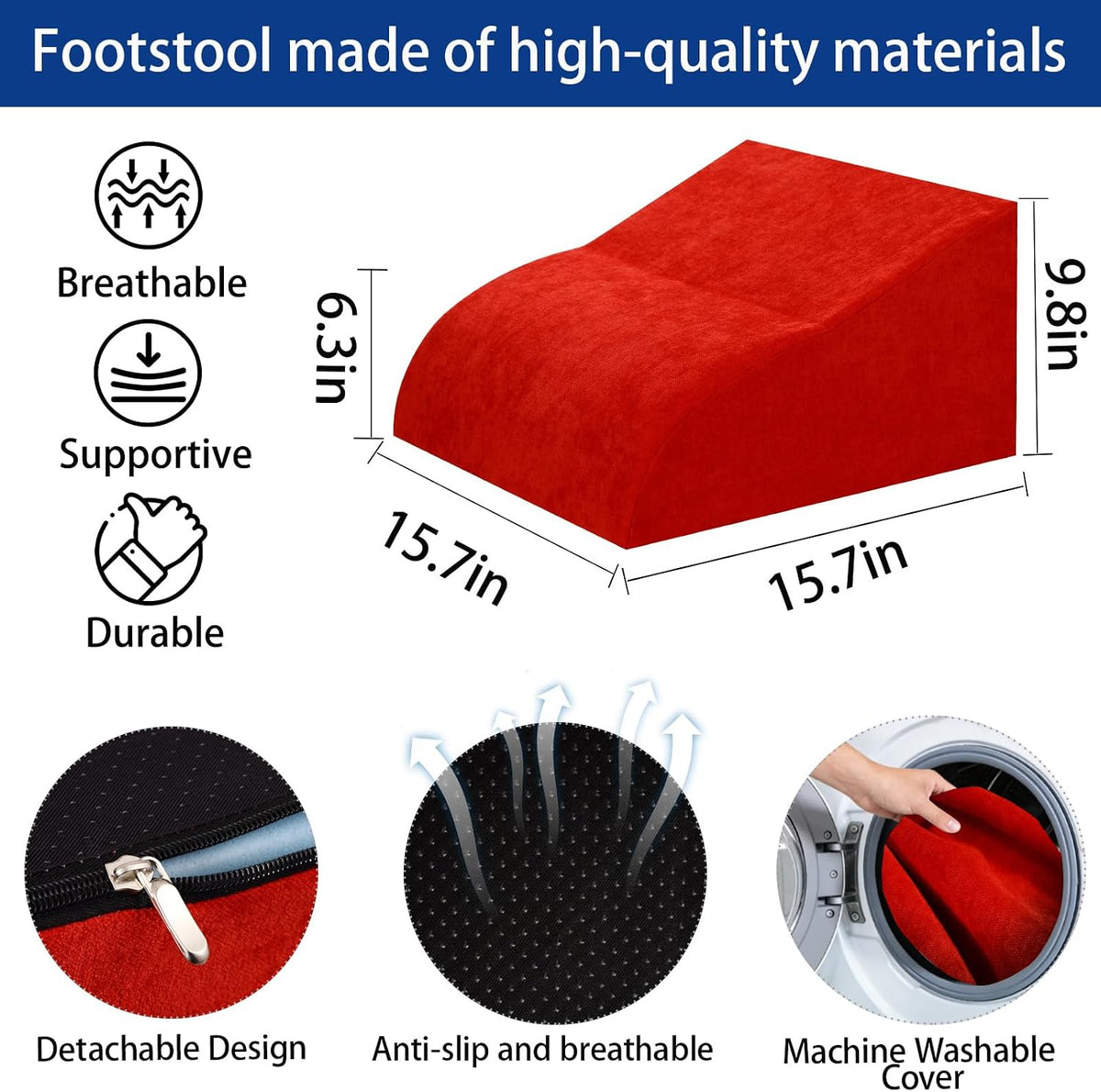 Foot Rest for Under Desk at Work, Ergonomic Under Desk Footrest with Washable Cover for Office, Home & Gaming Leg Elevation Pillow Blue