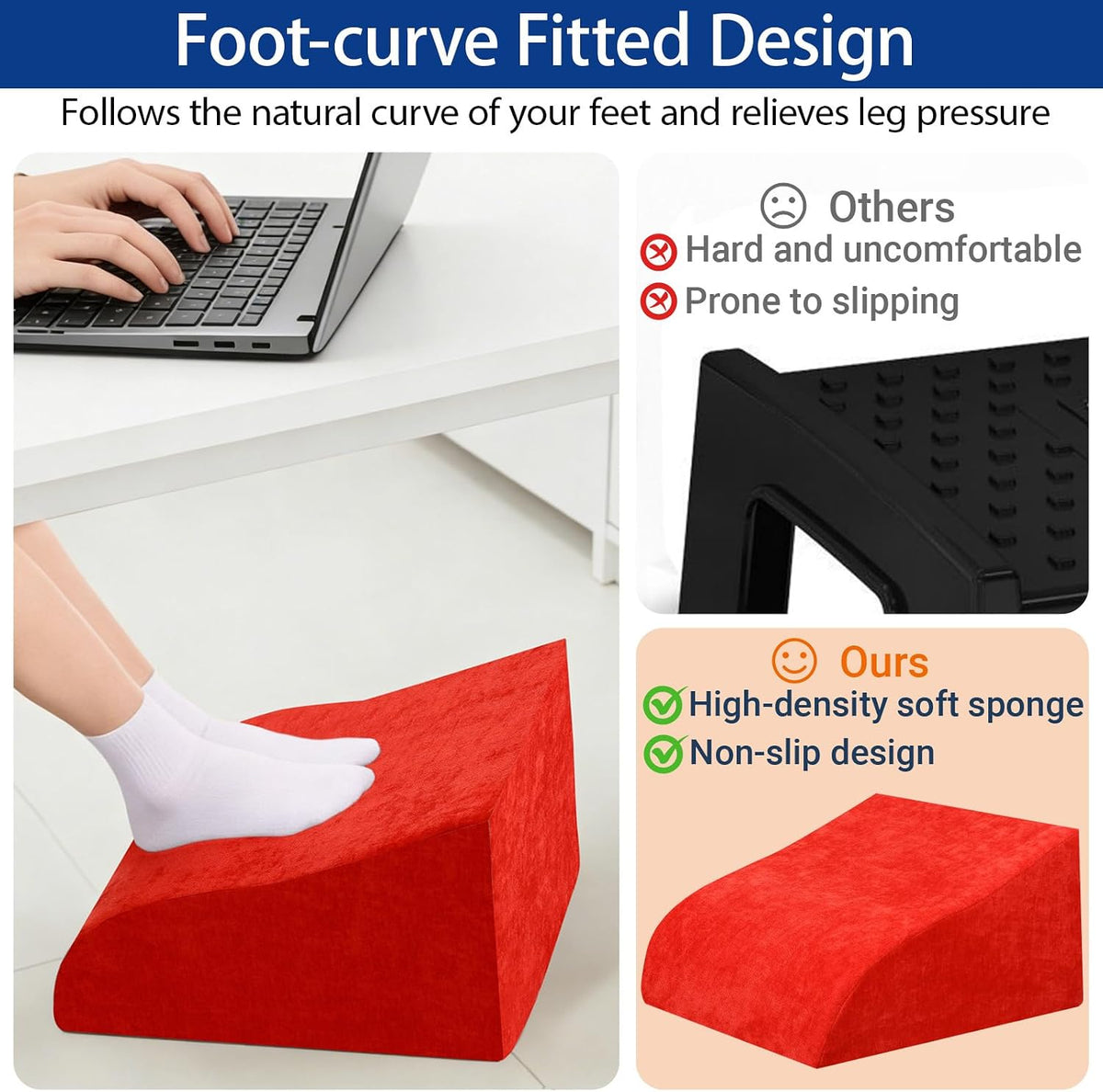 Foot Rest for Under Desk at Work, Ergonomic Under Desk Footrest with Washable Cover for Office, Home & Gaming Leg Elevation Pillow Blue