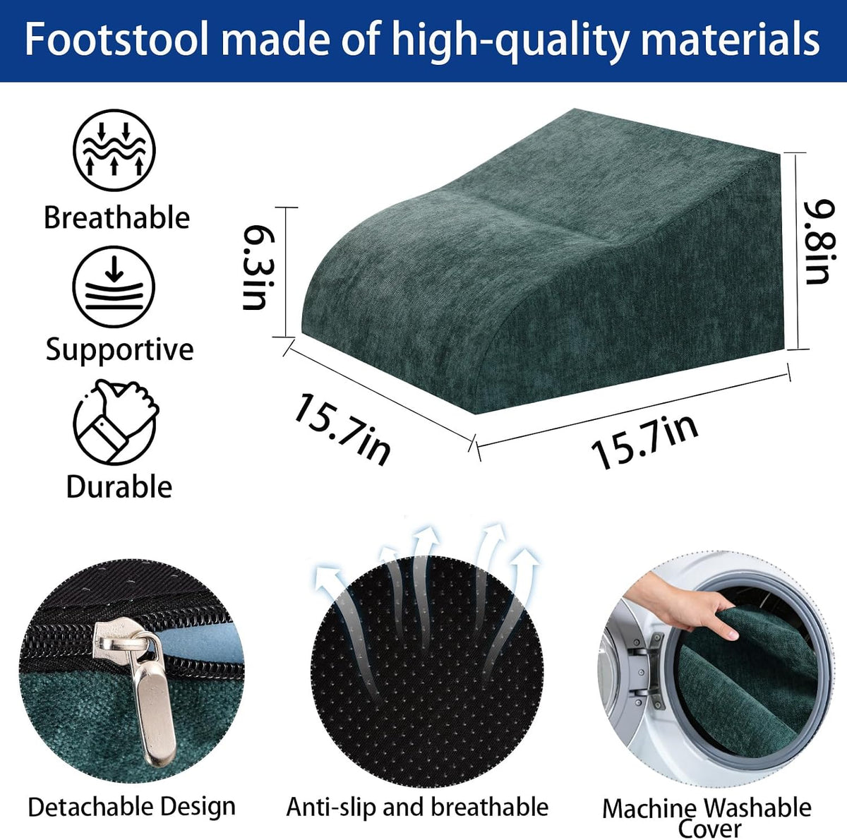 Foot Rest for Under Desk at Work, Ergonomic Under Desk Footrest with Washable Cover for Office, Home & Gaming Leg Elevation Pillow Blue