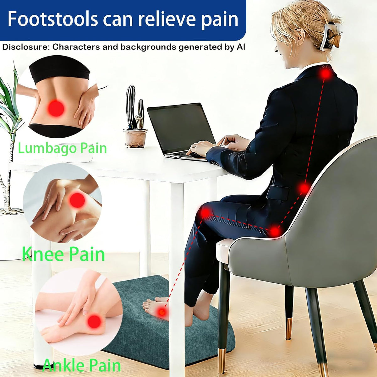 Foot Rest for Under Desk at Work, Ergonomic Under Desk Footrest with Washable Cover for Office, Home & Gaming Leg Elevation Pillow Blue