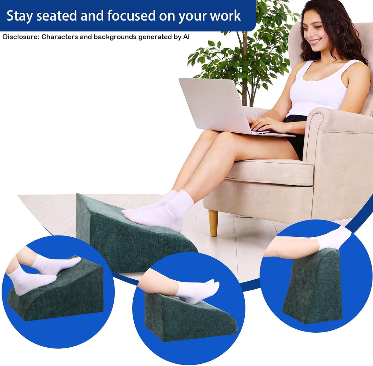 Foot Rest for Under Desk at Work, Ergonomic Under Desk Footrest with Washable Cover for Office, Home & Gaming Leg Elevation Pillow Blue