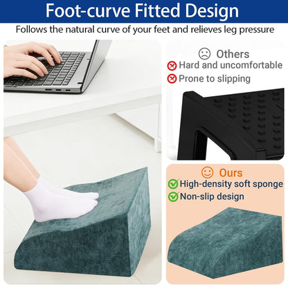 Foot Rest for Under Desk at Work, Ergonomic Under Desk Footrest with Washable Cover for Office, Home & Gaming Leg Elevation Pillow Blue