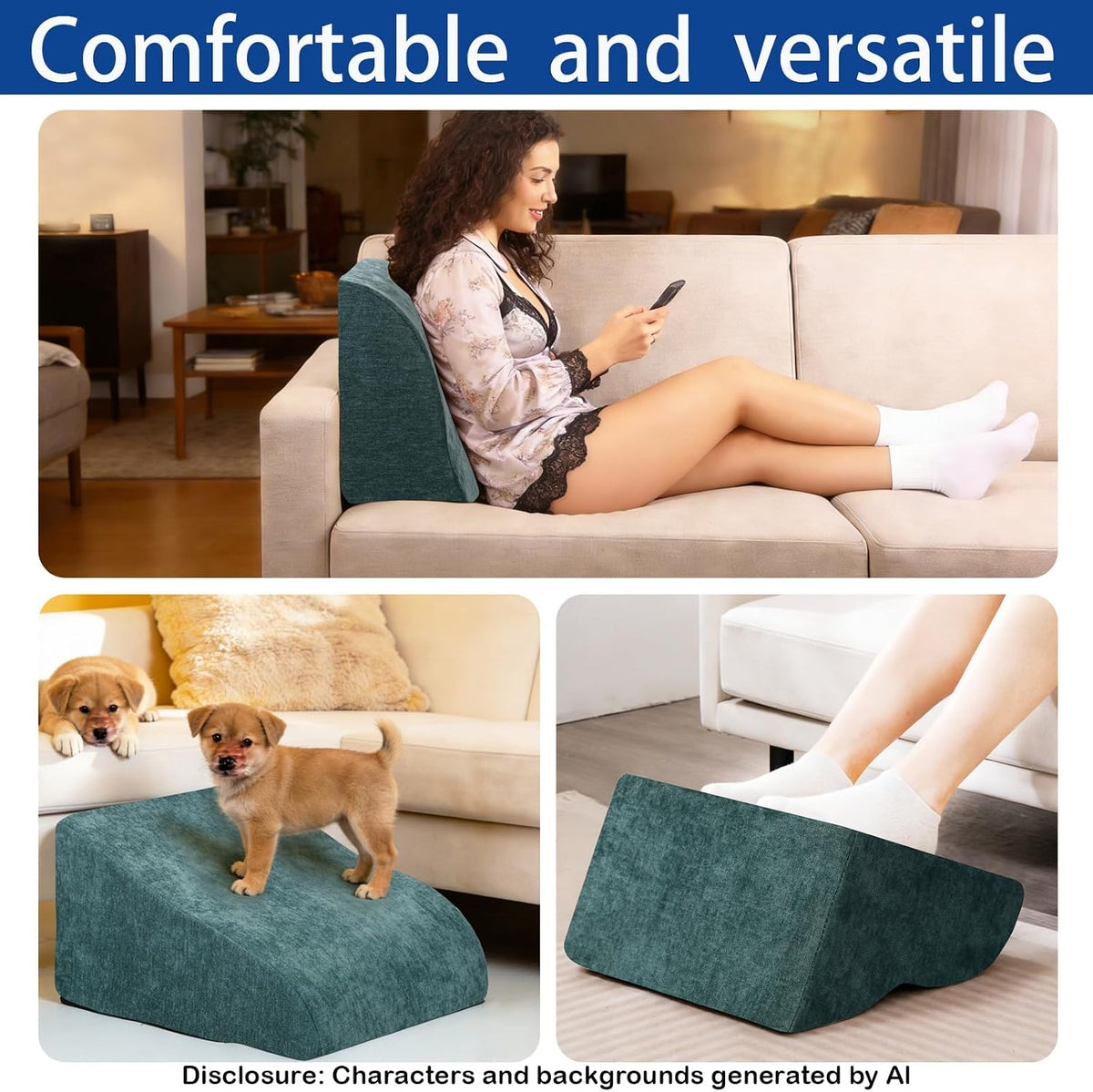 Foot Rest for Under Desk at Work, Ergonomic Under Desk Footrest with Washable Cover for Office, Home & Gaming Leg Elevation Pillow Blue