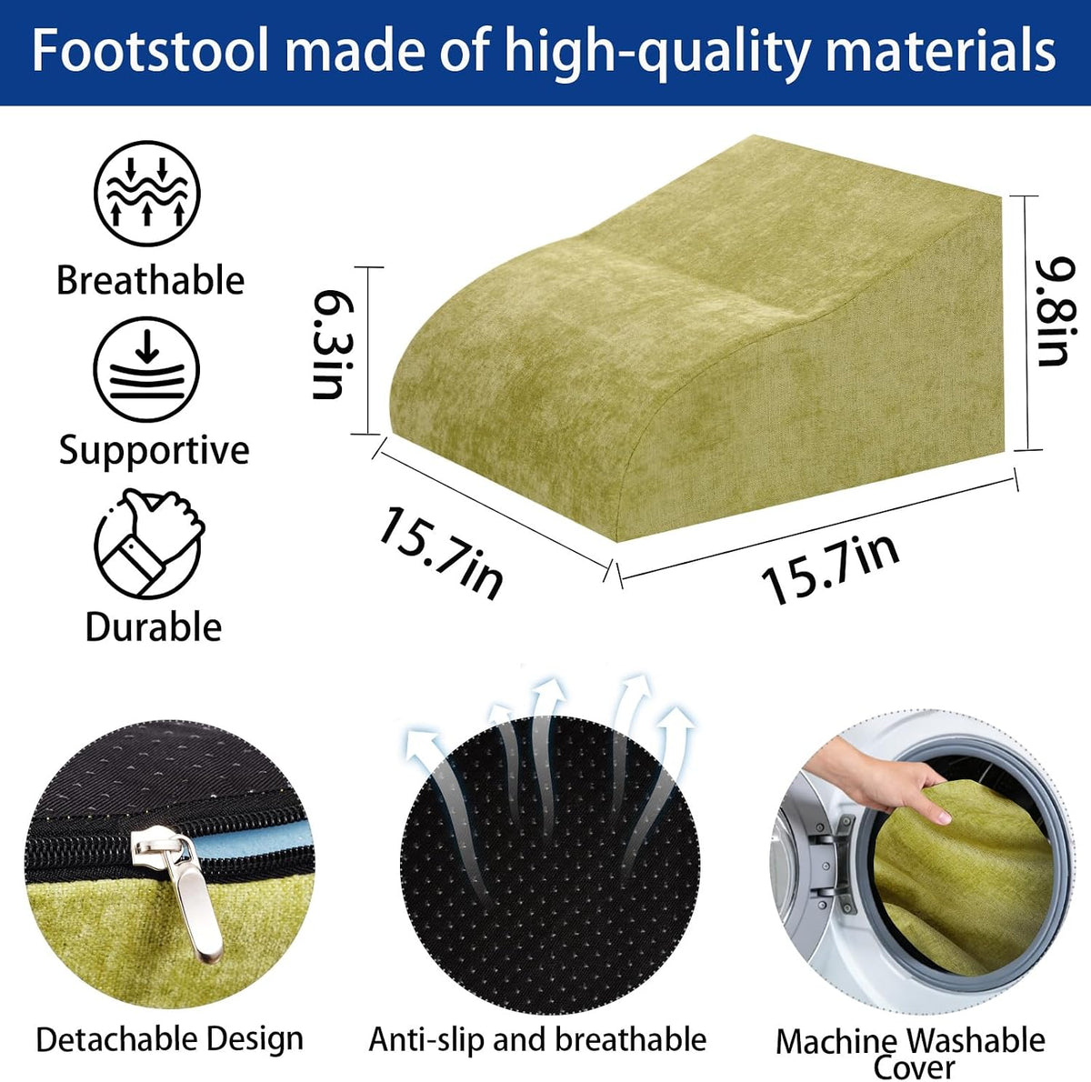 Foot Rest for Under Desk at Work, Ergonomic Under Desk Footrest with Washable Cover for Office, Home & Gaming Leg Elevation Pillow Blue