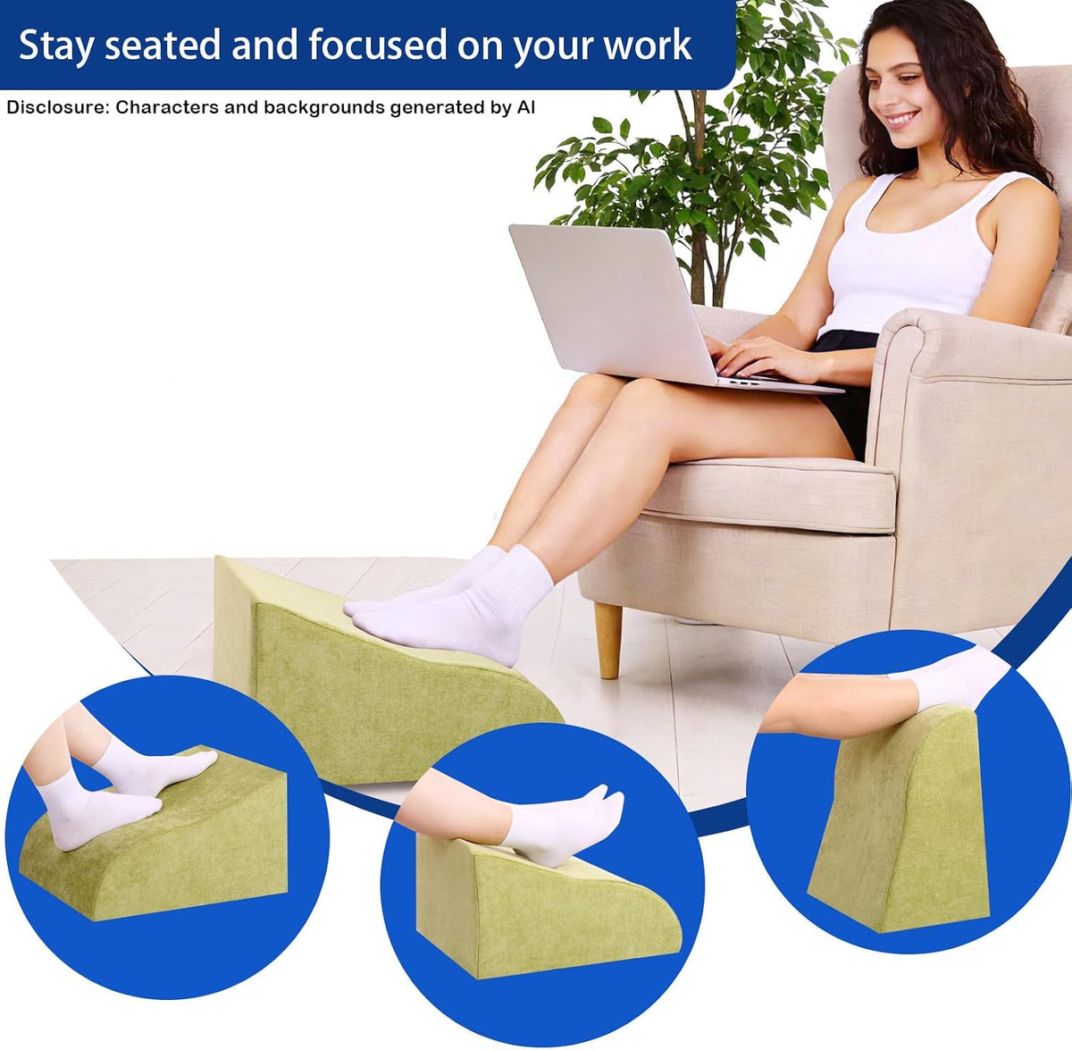 Foot Rest for Under Desk at Work, Ergonomic Under Desk Footrest with Washable Cover for Office, Home & Gaming Leg Elevation Pillow Blue