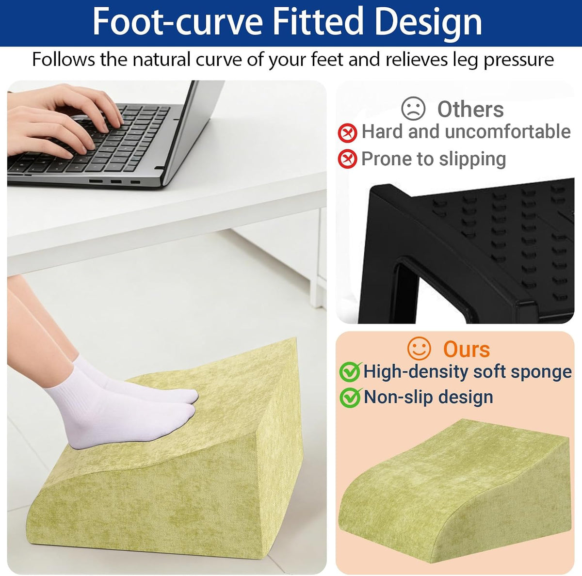 Foot Rest for Under Desk at Work, Ergonomic Under Desk Footrest with Washable Cover for Office, Home & Gaming Leg Elevation Pillow Blue