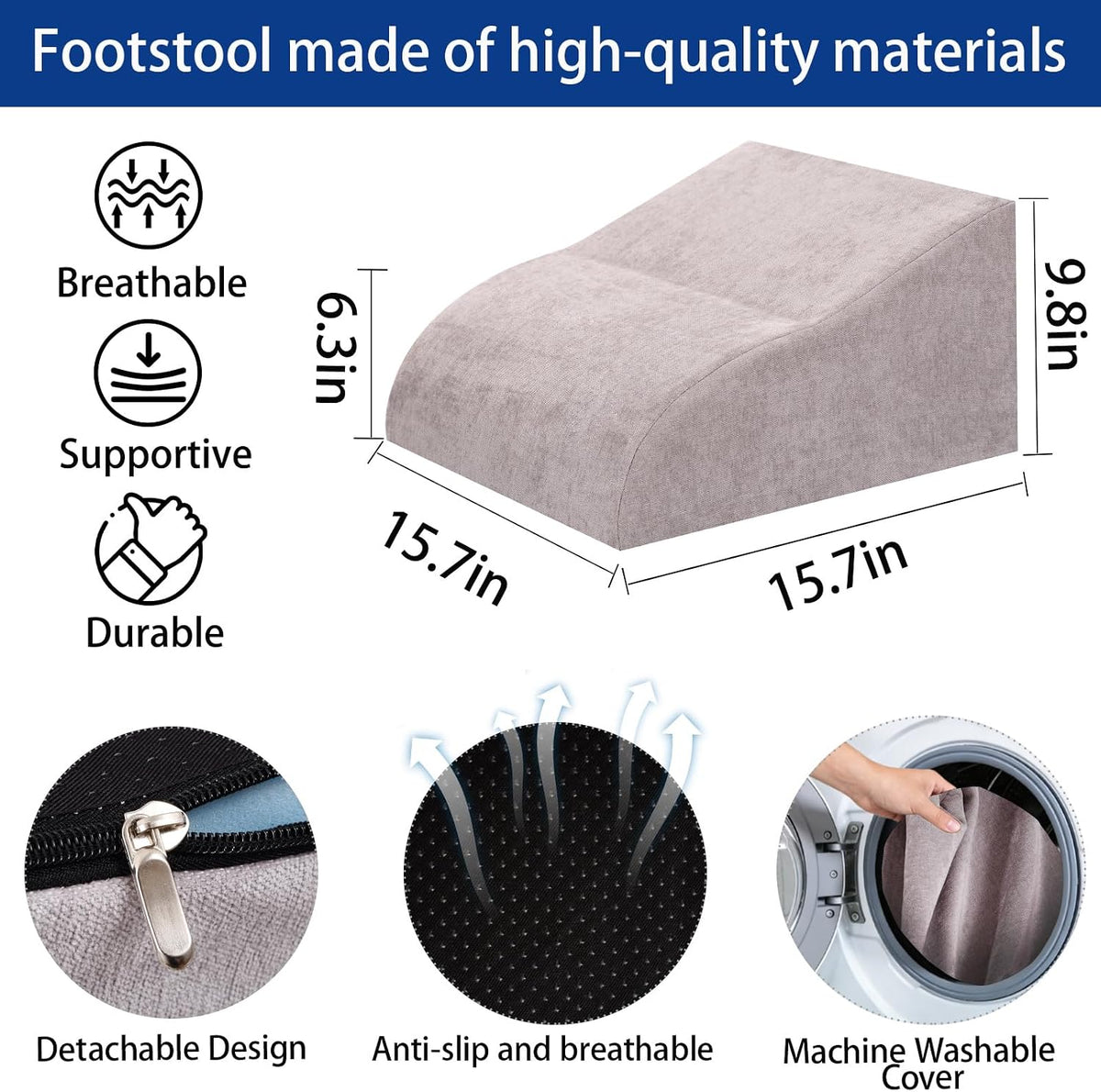 Foot Rest for Under Desk at Work, Ergonomic Under Desk Footrest with Washable Cover for Office, Home & Gaming Leg Elevation Pillow Blue