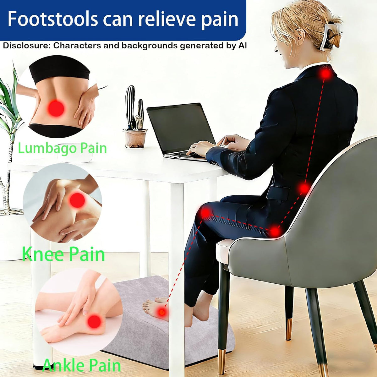 Foot Rest for Under Desk at Work, Ergonomic Under Desk Footrest with Washable Cover for Office, Home & Gaming Leg Elevation Pillow Blue