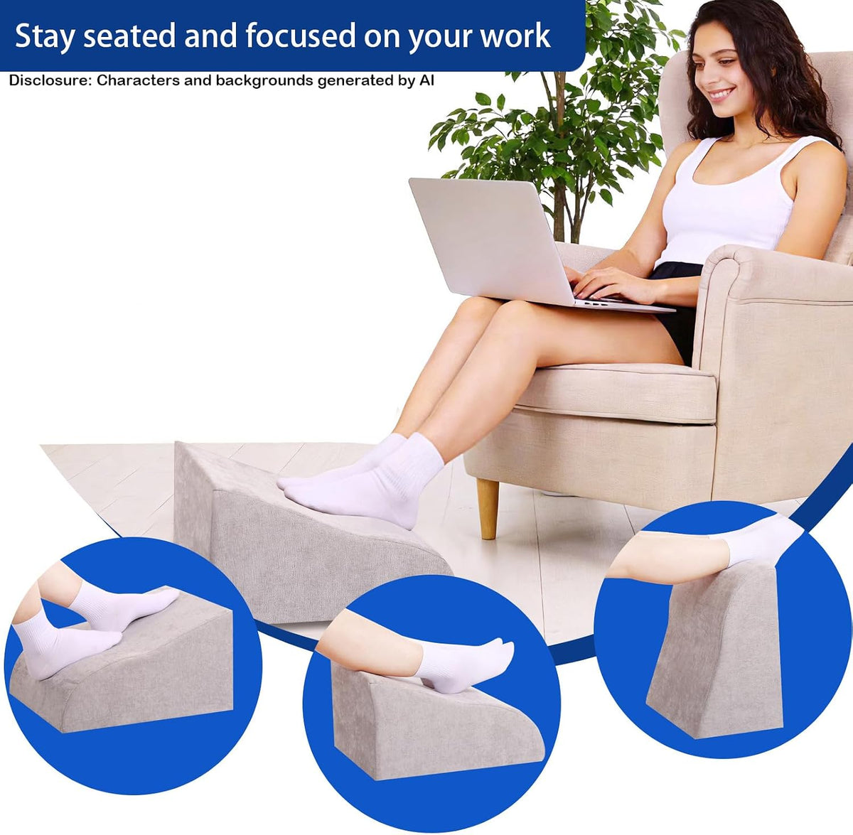 Foot Rest for Under Desk at Work, Ergonomic Under Desk Footrest with Washable Cover for Office, Home & Gaming Leg Elevation Pillow Blue