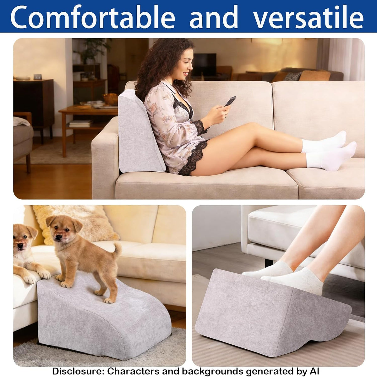 Foot Rest for Under Desk at Work, Ergonomic Under Desk Footrest with Washable Cover for Office, Home & Gaming Leg Elevation Pillow Blue