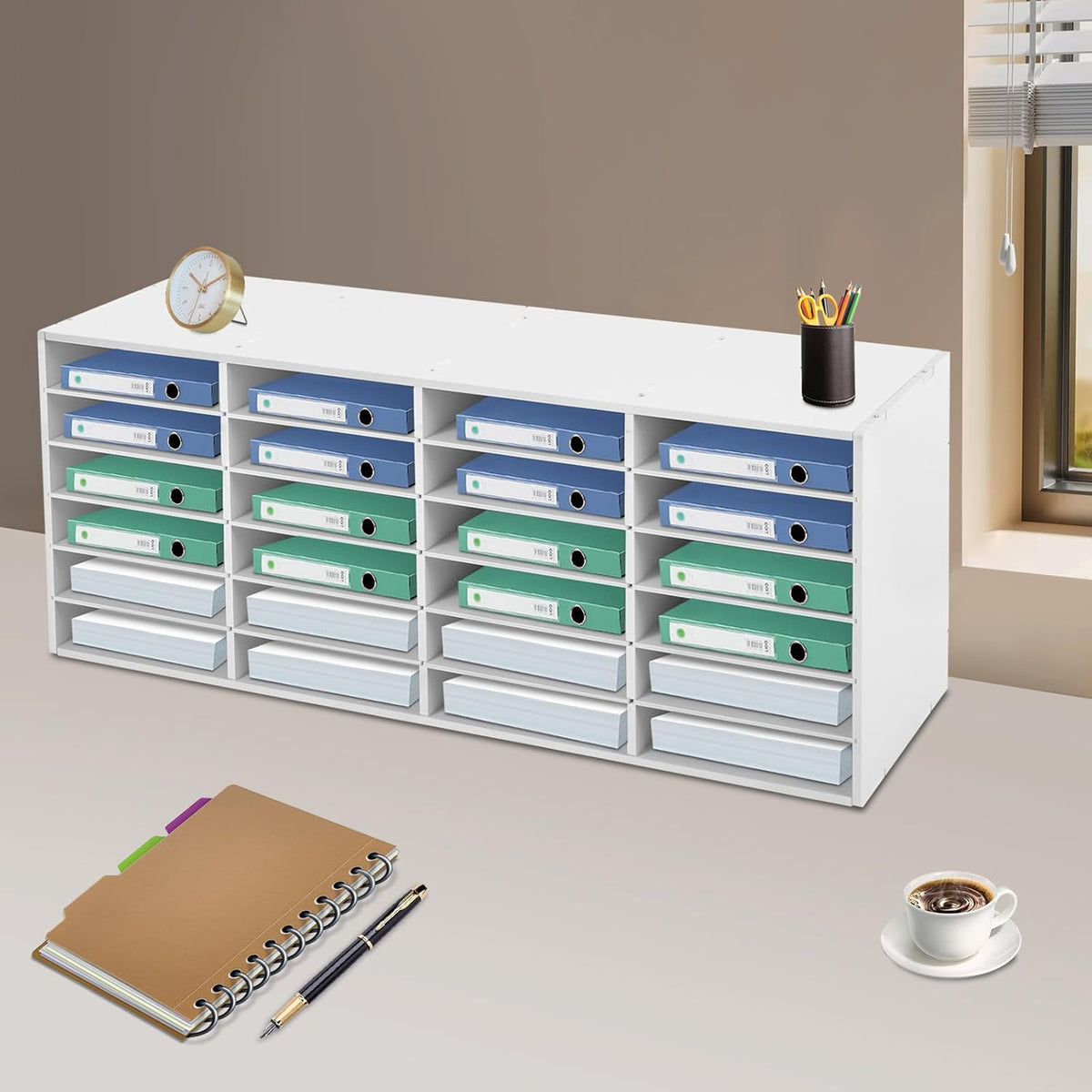 Mailbox for Classroom 24 Slots, Mail Sorter, Paper Organizer Storage, Mail Organizer for Home Library Office Classroom (White, 24 Slots)