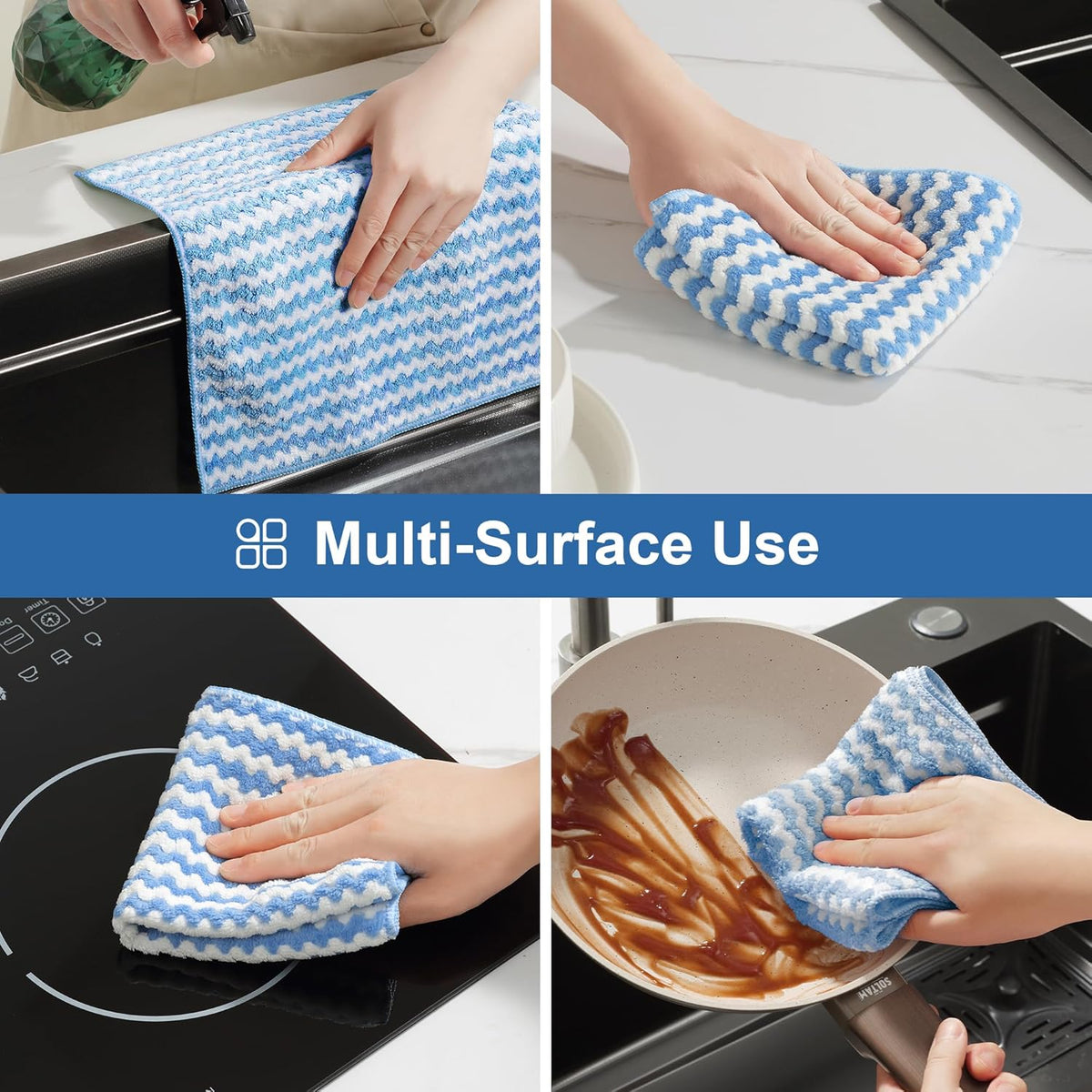 18 Pack Microfiber Cleaning Cloth, Kitchen Towels for Dish Drying Washing, Absorbent Streak Free Lint Free Rags for Cleaning, Reusable and Washable Towels - 10" x 10"