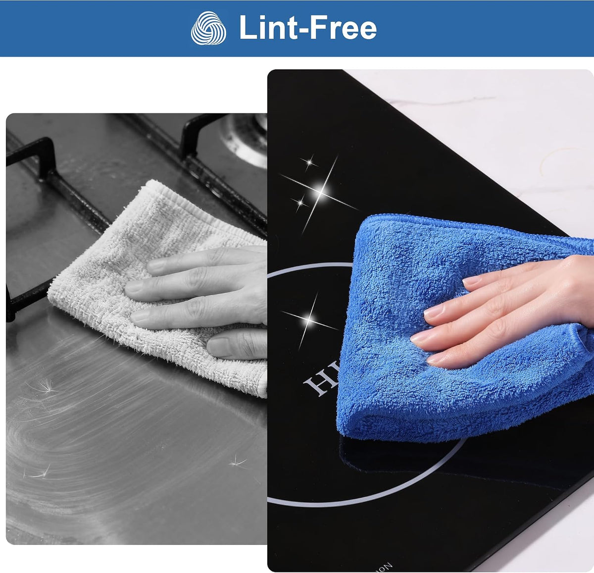 18 Pack Microfiber Cleaning Cloth, Kitchen Towels for Dish Drying Washing, Absorbent Streak Free Lint Free Rags for Cleaning, Reusable and Washable Towels - 10" x 10"