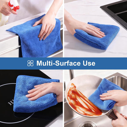 18 Pack Microfiber Cleaning Cloth, Kitchen Towels for Dish Drying Washing, Absorbent Streak Free Lint Free Rags for Cleaning, Reusable and Washable Towels - 10" x 10"