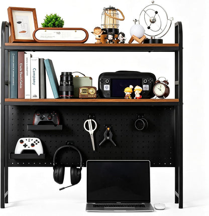 deli Desktop Shelf, Desk Hutch with Metal Pegboard, Black