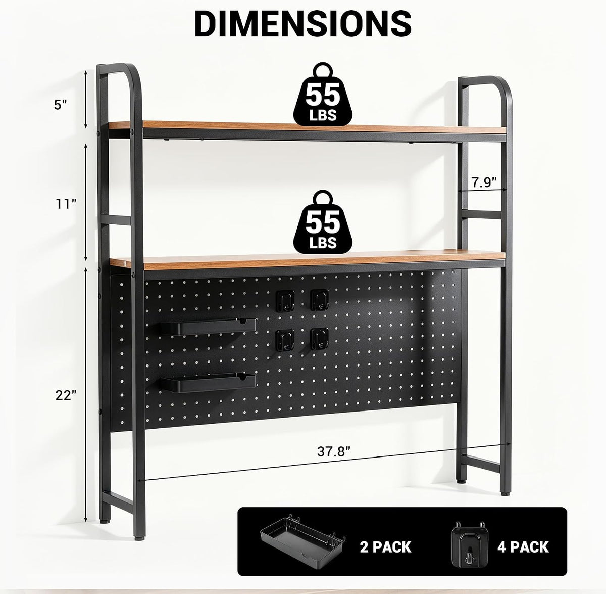 deli Desktop Shelf, Desk Hutch with Metal Pegboard, Black