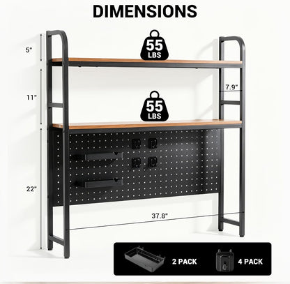 deli Desktop Shelf, Desk Hutch with Metal Pegboard, Black