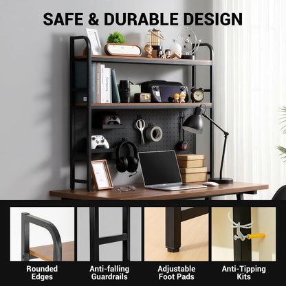 deli Desktop Shelf, Desk Hutch with Metal Pegboard, Black