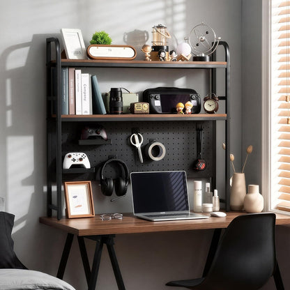deli Desktop Shelf, Desk Hutch with Metal Pegboard, Black