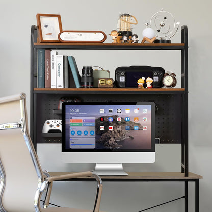deli Desktop Shelf, Desk Hutch with Metal Pegboard, Black