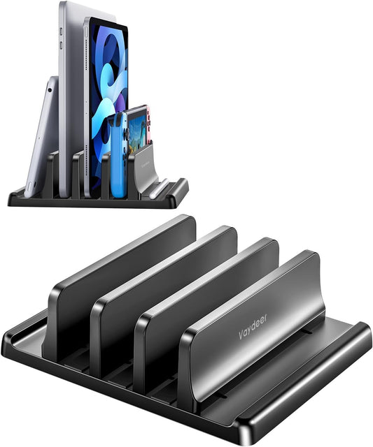 3-Slot Vertical Laptop Stand Organizer, Laptop Storage Holder Made of Premium ABS Plastics 5 in 1 Design,Desktop Space-Saving Adjustable Desk Organizer for All MacBook/Chromebook/Surface