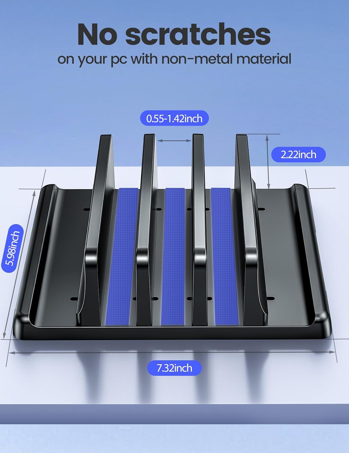 3-Slot Vertical Laptop Stand Organizer, Laptop Storage Holder Made of Premium ABS Plastics 5 in 1 Design,Desktop Space-Saving Adjustable Desk Organizer for All MacBook/Chromebook/Surface