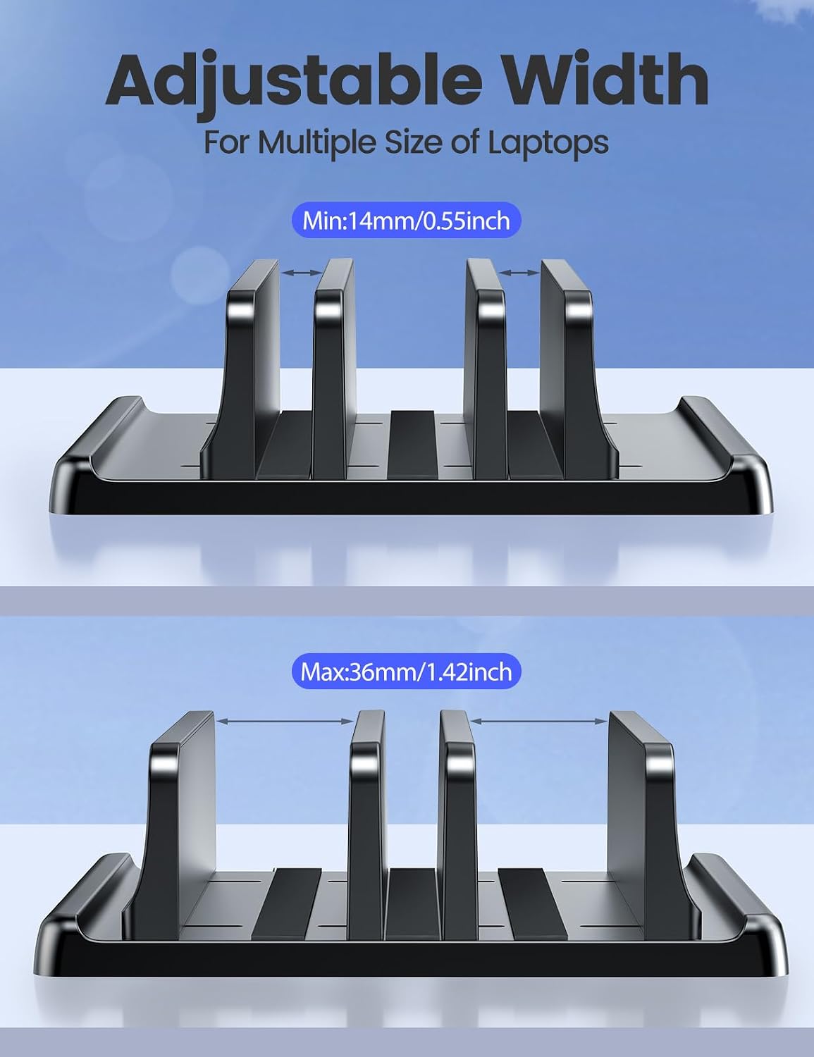 3-Slot Vertical Laptop Stand Organizer, Laptop Storage Holder Made of Premium ABS Plastics 5 in 1 Design,Desktop Space-Saving Adjustable Desk Organizer for All MacBook/Chromebook/Surface