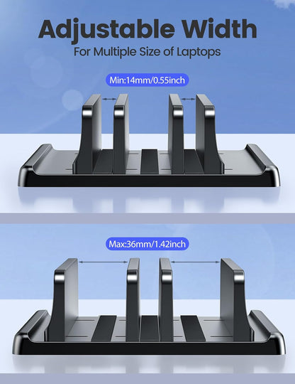 3-Slot Vertical Laptop Stand Organizer, Laptop Storage Holder Made of Premium ABS Plastics 5 in 1 Design,Desktop Space-Saving Adjustable Desk Organizer for All MacBook/Chromebook/Surface