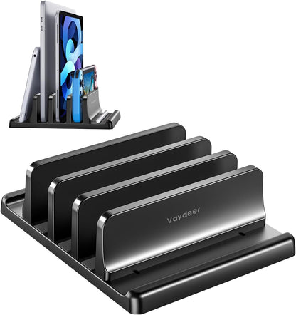 3-Slot Vertical Laptop Stand Organizer, Laptop Storage Holder Made of Premium ABS Plastics 5 in 1 Design,Desktop Space-Saving Adjustable Desk Organizer for All MacBook/Chromebook/Surface
