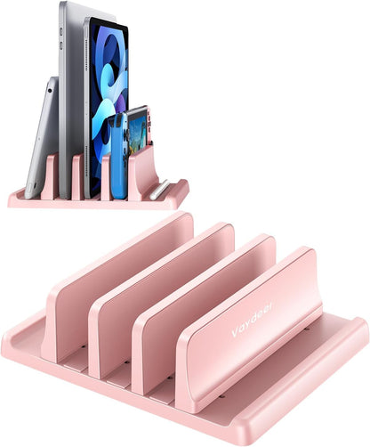 3-Slot Vertical Laptop Stand Organizer, Laptop Storage Holder Made of Premium ABS Plastics 5 in 1 Design,Desktop Space-Saving Adjustable Desk Organizer for All MacBook/Chromebook/Surface