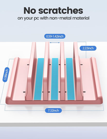 3-Slot Vertical Laptop Stand Organizer, Laptop Storage Holder Made of Premium ABS Plastics 5 in 1 Design,Desktop Space-Saving Adjustable Desk Organizer for All MacBook/Chromebook/Surface