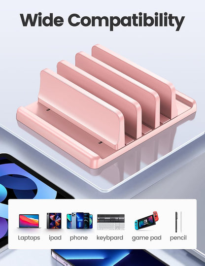 3-Slot Vertical Laptop Stand Organizer, Laptop Storage Holder Made of Premium ABS Plastics 5 in 1 Design,Desktop Space-Saving Adjustable Desk Organizer for All MacBook/Chromebook/Surface