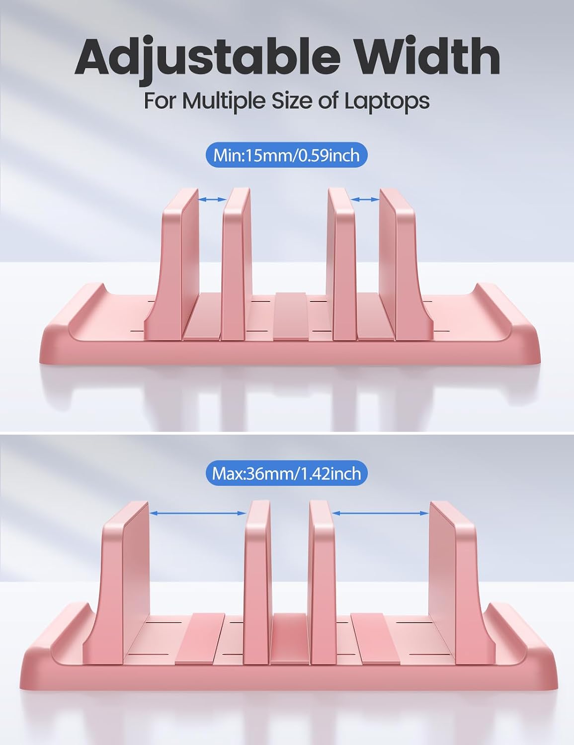 3-Slot Vertical Laptop Stand Organizer, Laptop Storage Holder Made of Premium ABS Plastics 5 in 1 Design,Desktop Space-Saving Adjustable Desk Organizer for All MacBook/Chromebook/Surface