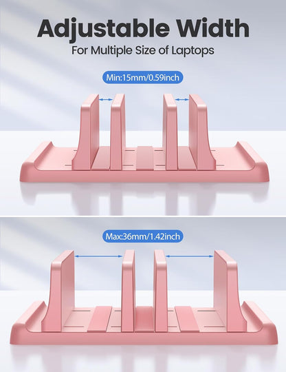 3-Slot Vertical Laptop Stand Organizer, Laptop Storage Holder Made of Premium ABS Plastics 5 in 1 Design,Desktop Space-Saving Adjustable Desk Organizer for All MacBook/Chromebook/Surface