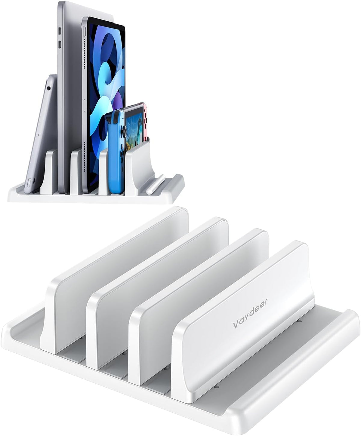 3-Slot Vertical Laptop Stand Organizer, Laptop Storage Holder Made of Premium ABS Plastics 5 in 1 Design,Desktop Space-Saving Adjustable Desk Organizer for All MacBook/Chromebook/Surface