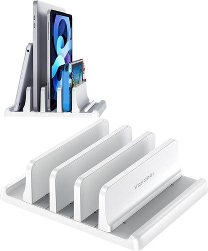 3-Slot Vertical Laptop Stand Organizer, Laptop Storage Holder Made of Premium ABS Plastics 5 in 1 Design,Desktop Space-Saving Adjustable Desk Organizer for All MacBook/Chromebook/Surface