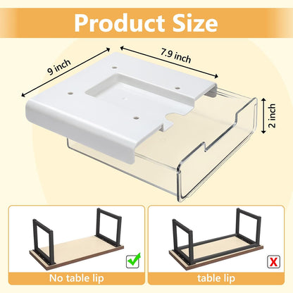 Under Desk Storage Drawers Large Self-Adhesive Easy Hidden Desktop Organizer, Attachable Clear Acrylic Storage Tray Under Table Drawer for Home Office School Counters Workstation, 2 Pack