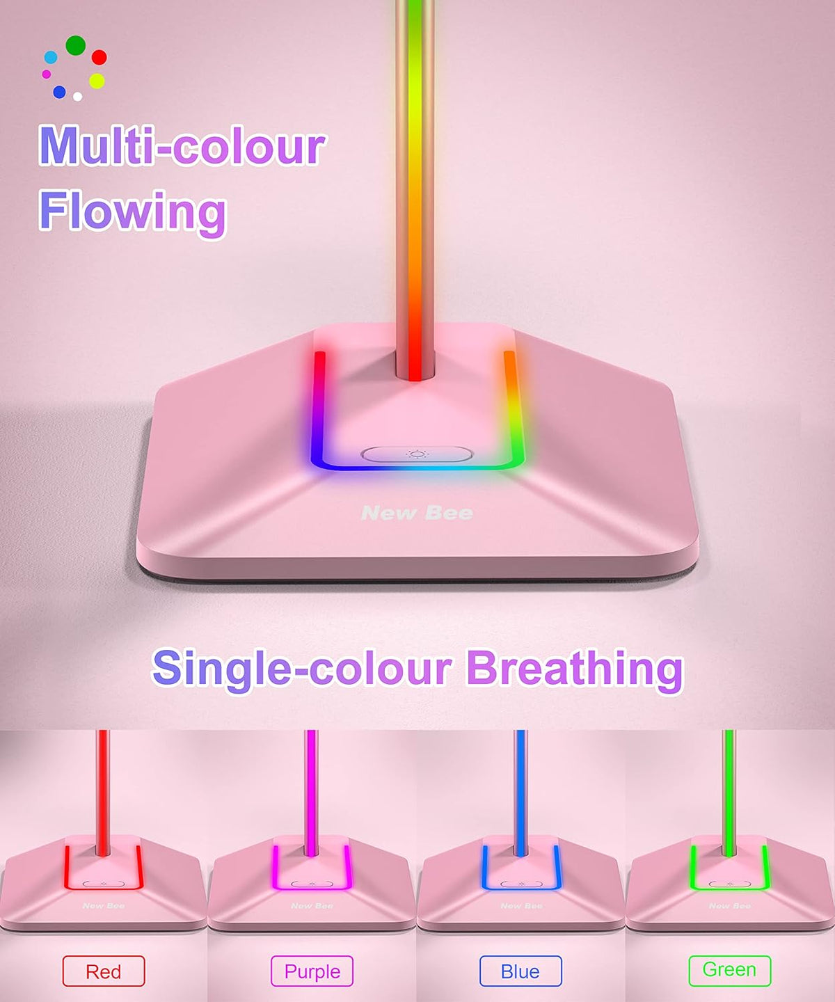 Headphone Stand with RGB Lighting, Sturdy Aluminum Gaming Headset Holder with USB-C & USB Charging Ports, Stable Desktop Earphone Stand for All Headphones Size, Black
