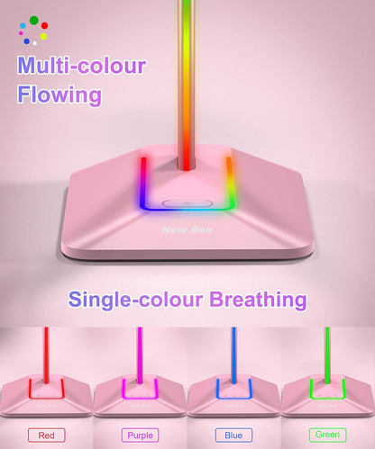 Headphone Stand with RGB Lighting, Sturdy Aluminum Gaming Headset Holder with USB-C & USB Charging Ports, Stable Desktop Earphone Stand for All Headphones Size, Black