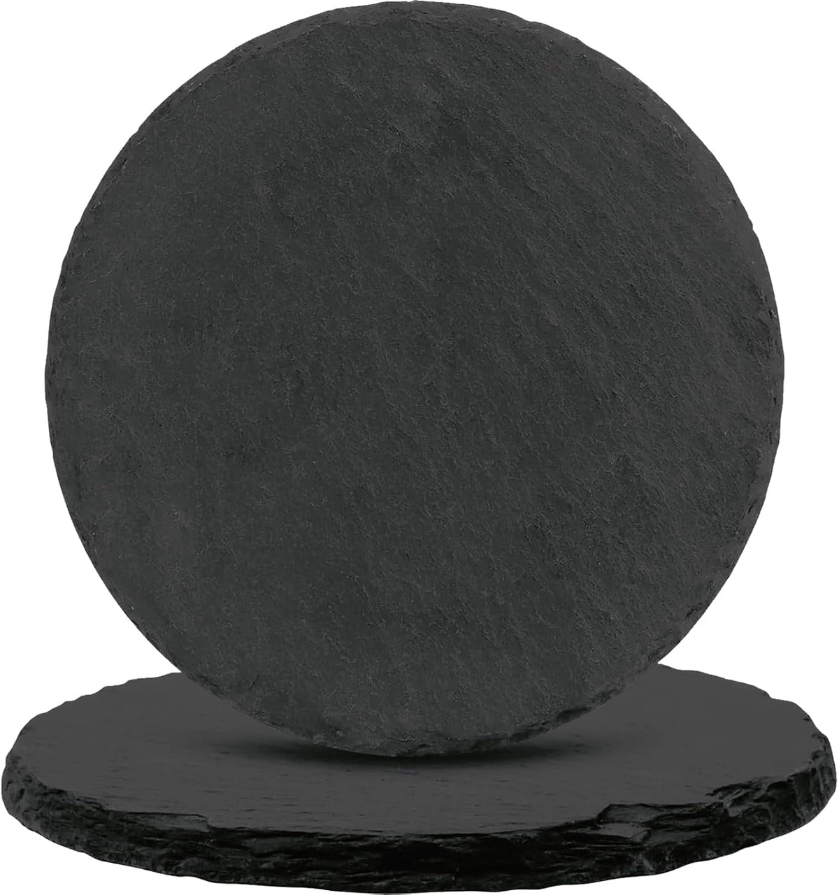 Black Nature Stone Round Coasters Set of 2, Cup Coasters Absorbent Anti-Scratch, Furniture Table Desk Drink Coaster for Office Bar Kitchen Home, Stylish Décor Protects Wood & Glass Surfaces (2 Pack)