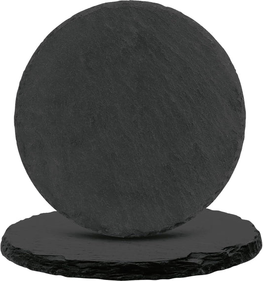 Black Nature Stone Round Coasters Set of 2, Cup Coasters Absorbent Anti-Scratch, Furniture Table Desk Drink Coaster for Office Bar Kitchen Home, Stylish Décor Protects Wood & Glass Surfaces (2 Pack)