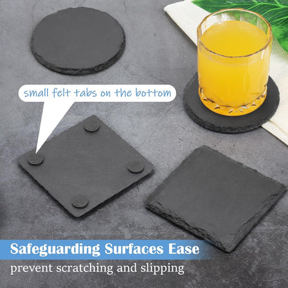 Black Nature Stone Round Coasters Set of 2, Cup Coasters Absorbent Anti-Scratch, Furniture Table Desk Drink Coaster for Office Bar Kitchen Home, Stylish Décor Protects Wood & Glass Surfaces (2 Pack)
