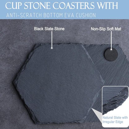 Black Nature Stone Round Coasters Set of 2, Cup Coasters Absorbent Anti-Scratch, Furniture Table Desk Drink Coaster for Office Bar Kitchen Home, Stylish Décor Protects Wood & Glass Surfaces (2 Pack)