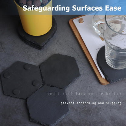 Black Nature Stone Round Coasters Set of 2, Cup Coasters Absorbent Anti-Scratch, Furniture Table Desk Drink Coaster for Office Bar Kitchen Home, Stylish Décor Protects Wood & Glass Surfaces (2 Pack)