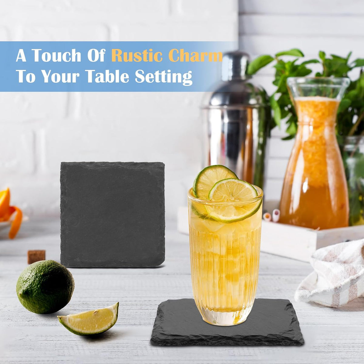 Black Nature Stone Round Coasters Set of 2, Cup Coasters Absorbent Anti-Scratch, Furniture Table Desk Drink Coaster for Office Bar Kitchen Home, Stylish Décor Protects Wood & Glass Surfaces (2 Pack)